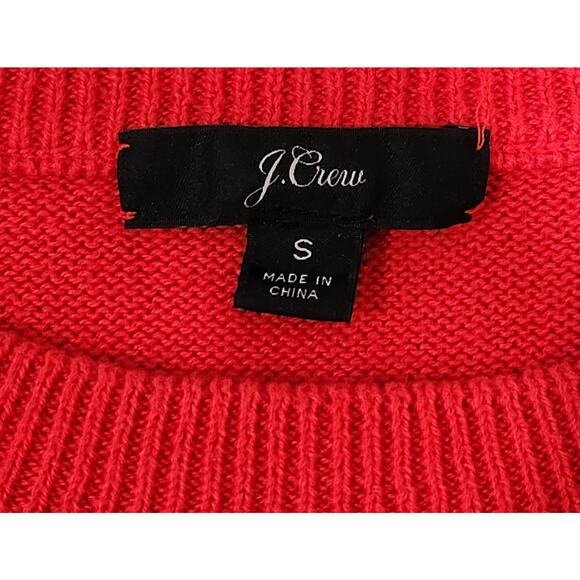 J. Crew Red Long Sleeve Ruffled Cuff Round Neck Sweater Top Small Lightweight - Picture 5 of 6